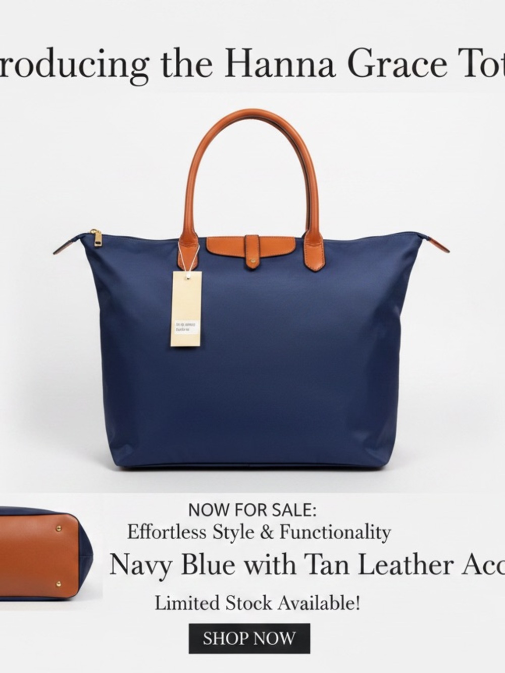 Anna Grace Navy and Tan Leather-Accent Tote